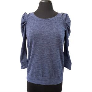 Free People Puff Sleeve Heathered Blue Tee Sz S